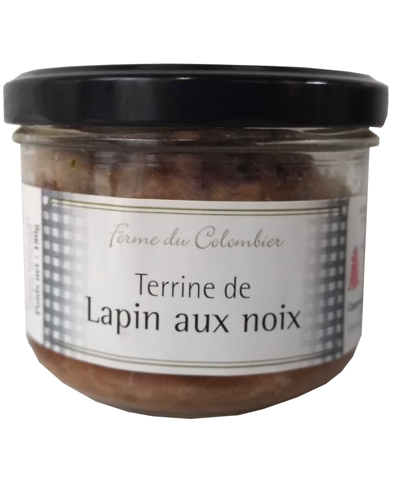 Terrine de lapin aux noix 180g, produite par la Ferme du Colombier (Villote-sur-Aire, 55)